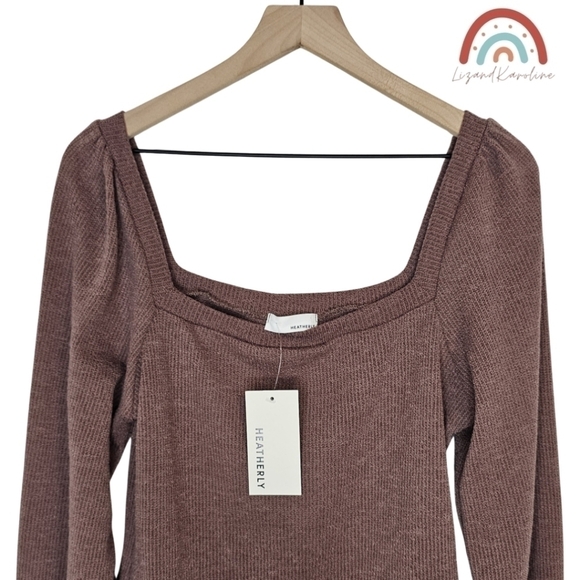 New! Heatherly Ribbed Knit Square Neck Sweater Top - Picture 4 of 11